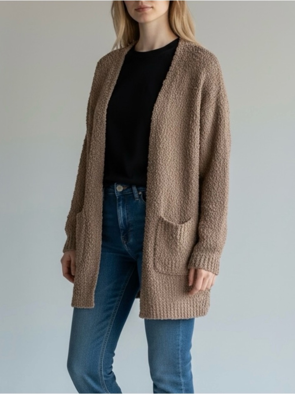 JILLUMI Popcorn Knit Textured Open Front Oversized Cardigan Sweater Size8/L NWOT